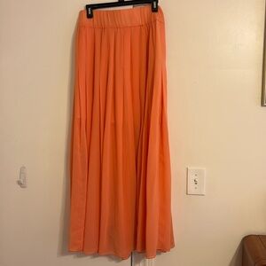 Maeve Sherbet Orange Pleated Maxi Skirt with slit.  Side zipper.  Size M